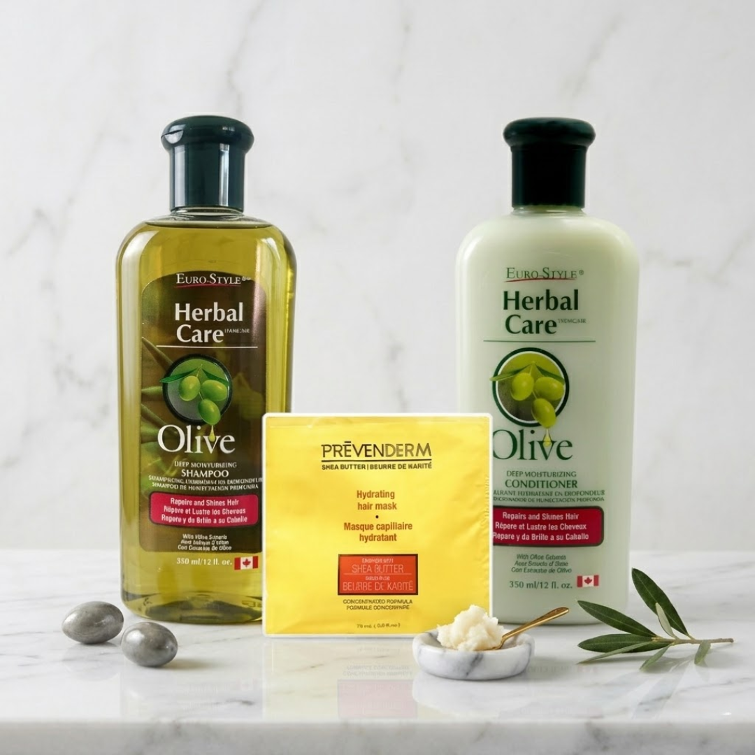 Herbal Care – Pack Hydratant, Shampoing, Après-Shampoing Olive & Masque 2x350ml