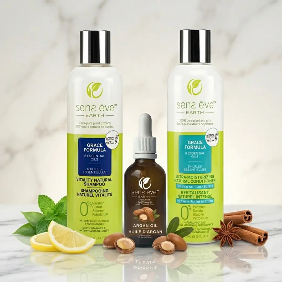 Sens Ēve – Trio Capillaire, Shampoing, Après-Shampoing & Huile Argan